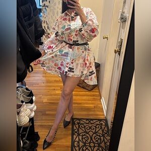 Zara White and Multicolor Print Mini Dress